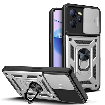 OPPO Realme C35 Sliding Camera Cover Magnetic Ring Stand Shockproof TPU + PC Protective Phone Case