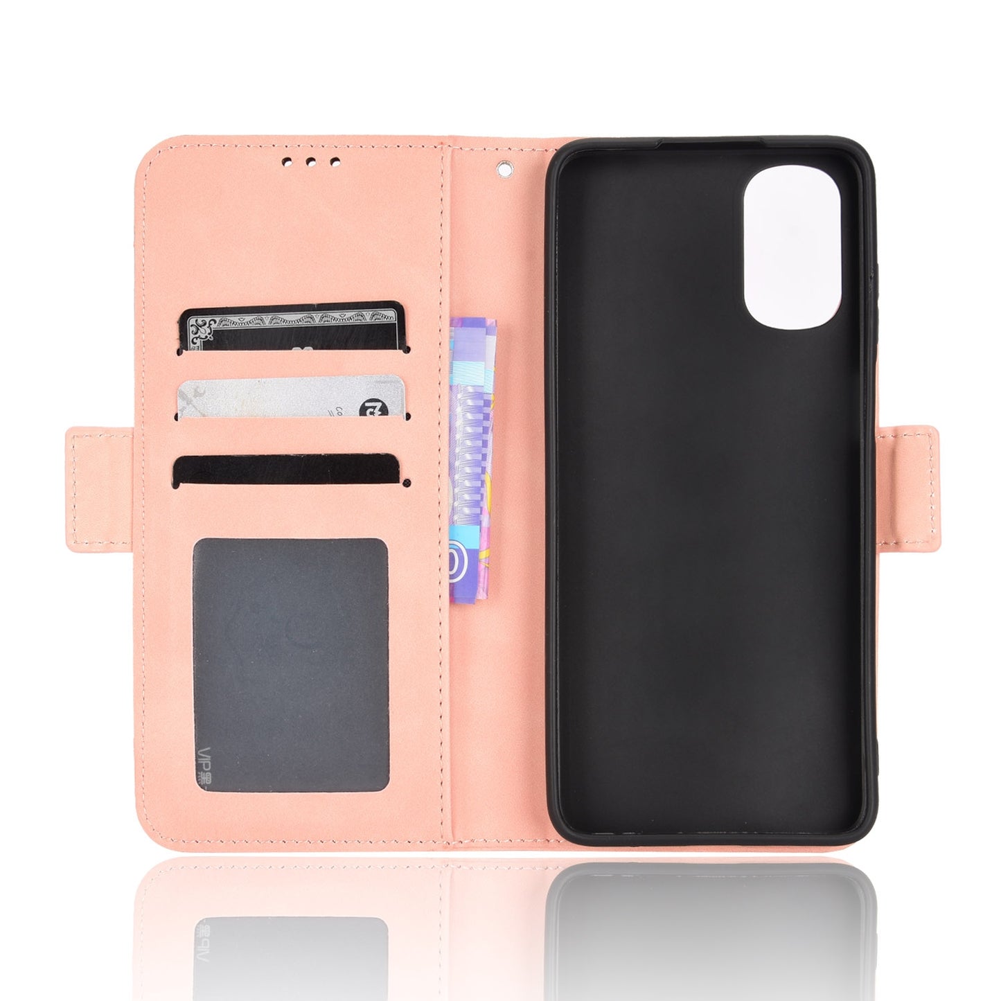 Motorola Moto E32 4G Skin Feel PU Leather Wallet Phone Case with Card Slots, Cash Pocket, Magnetic Closure, Built-In Stand, Full Protection TPU Cover