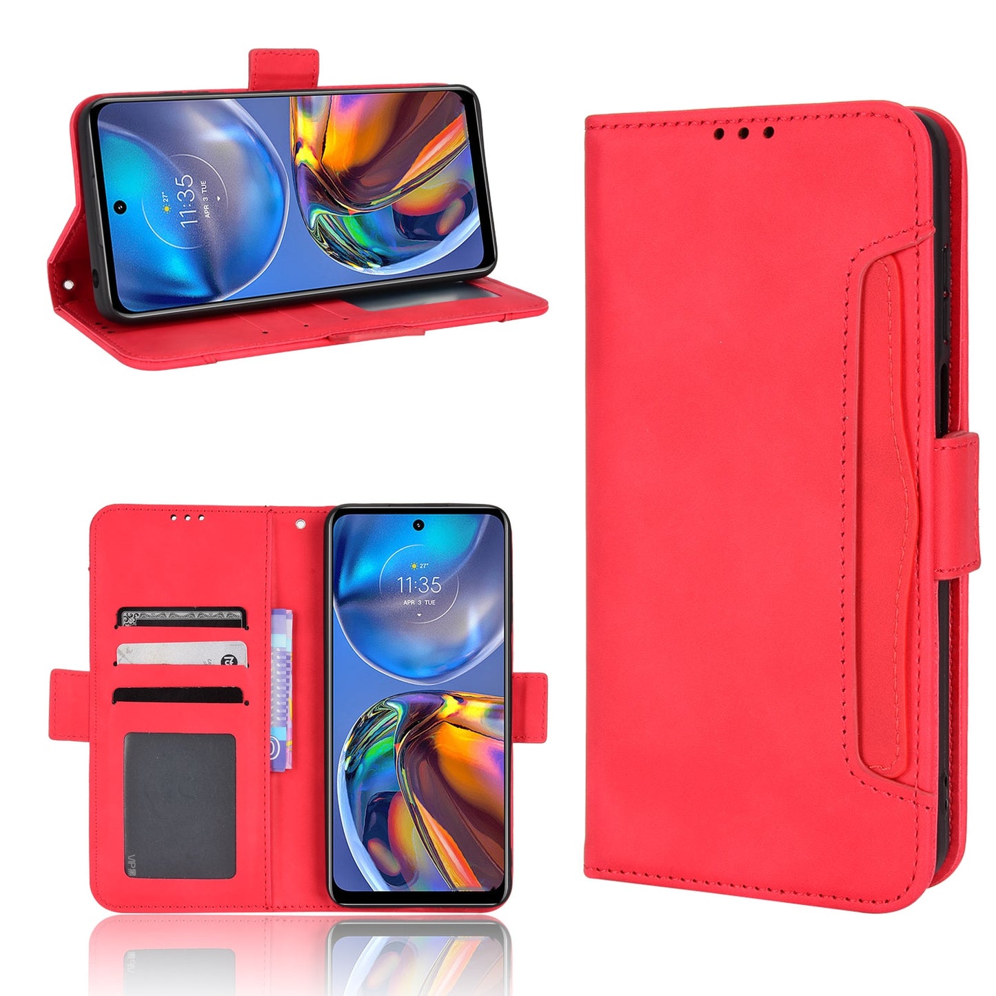Motorola Moto E32 4G Skin Feel PU Leather Wallet Phone Case with Card Slots, Cash Pocket, Magnetic Closure, Built-In Stand, Full Protection TPU Cover