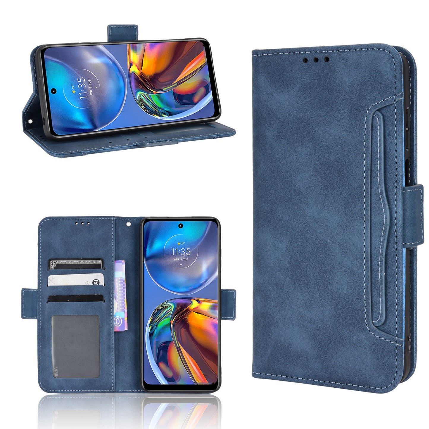 Motorola Moto E32 4G Skin Feel PU Leather Wallet Phone Case with Card Slots, Cash Pocket, Magnetic Closure, Built-In Stand, Full Protection TPU Cover