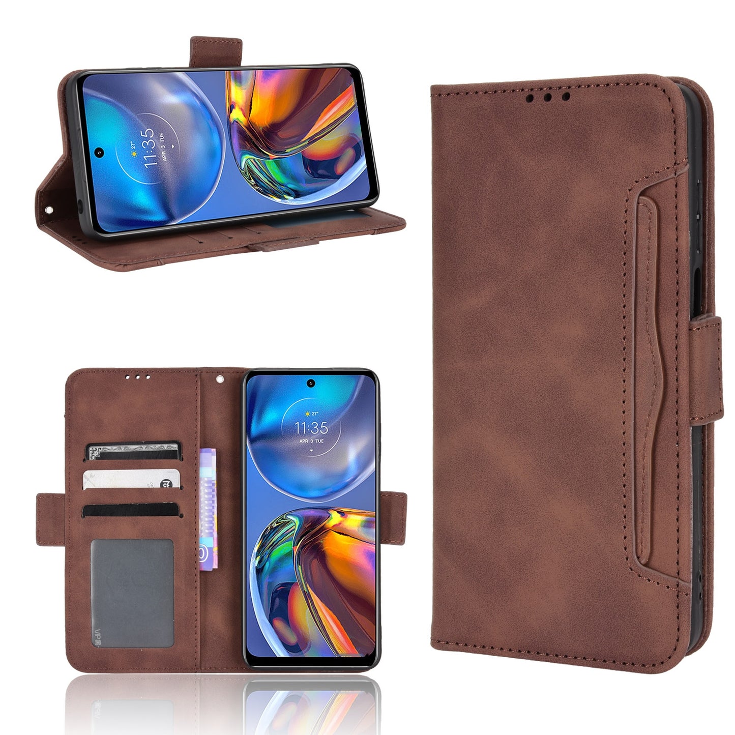Motorola Moto E32 4G Skin Feel PU Leather Wallet Phone Case with Card Slots, Cash Pocket, Magnetic Closure, Built-In Stand, Full Protection TPU Cover