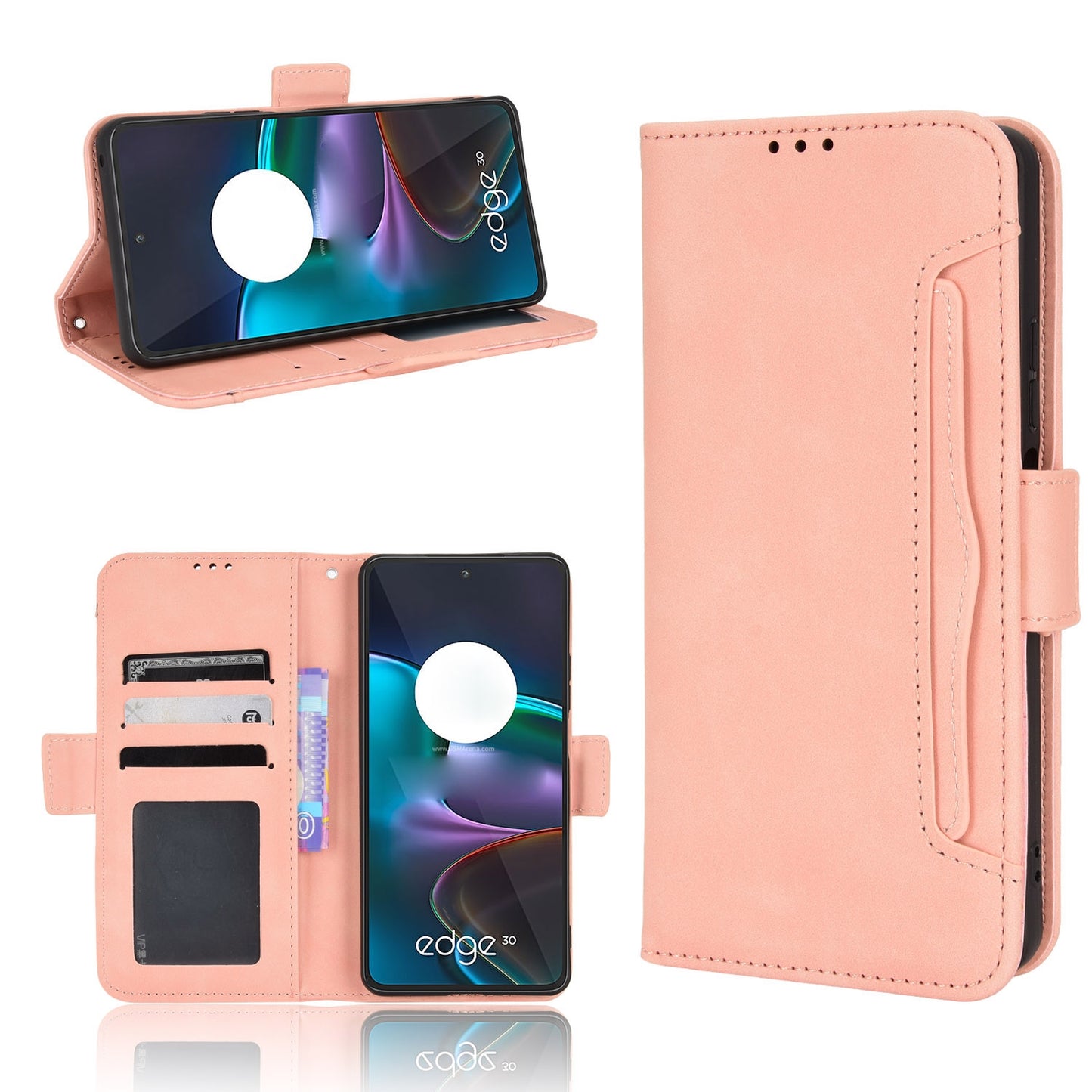 Motorola Edge 30 Skin Feel PU Leather Wallet Phone Case with Card Slots, Cash Pocket, Magnetic Closure, Built-In Stand, Full Protection TPU Cover