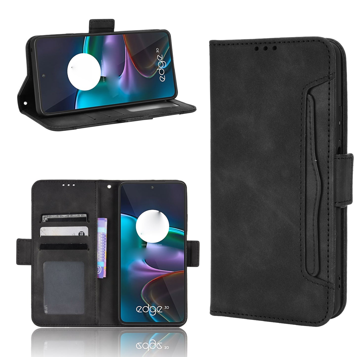 Motorola Edge 30 Skin Feel PU Leather Wallet Phone Case with Card Slots, Cash Pocket, Magnetic Closure, Built-In Stand, Full Protection TPU Cover