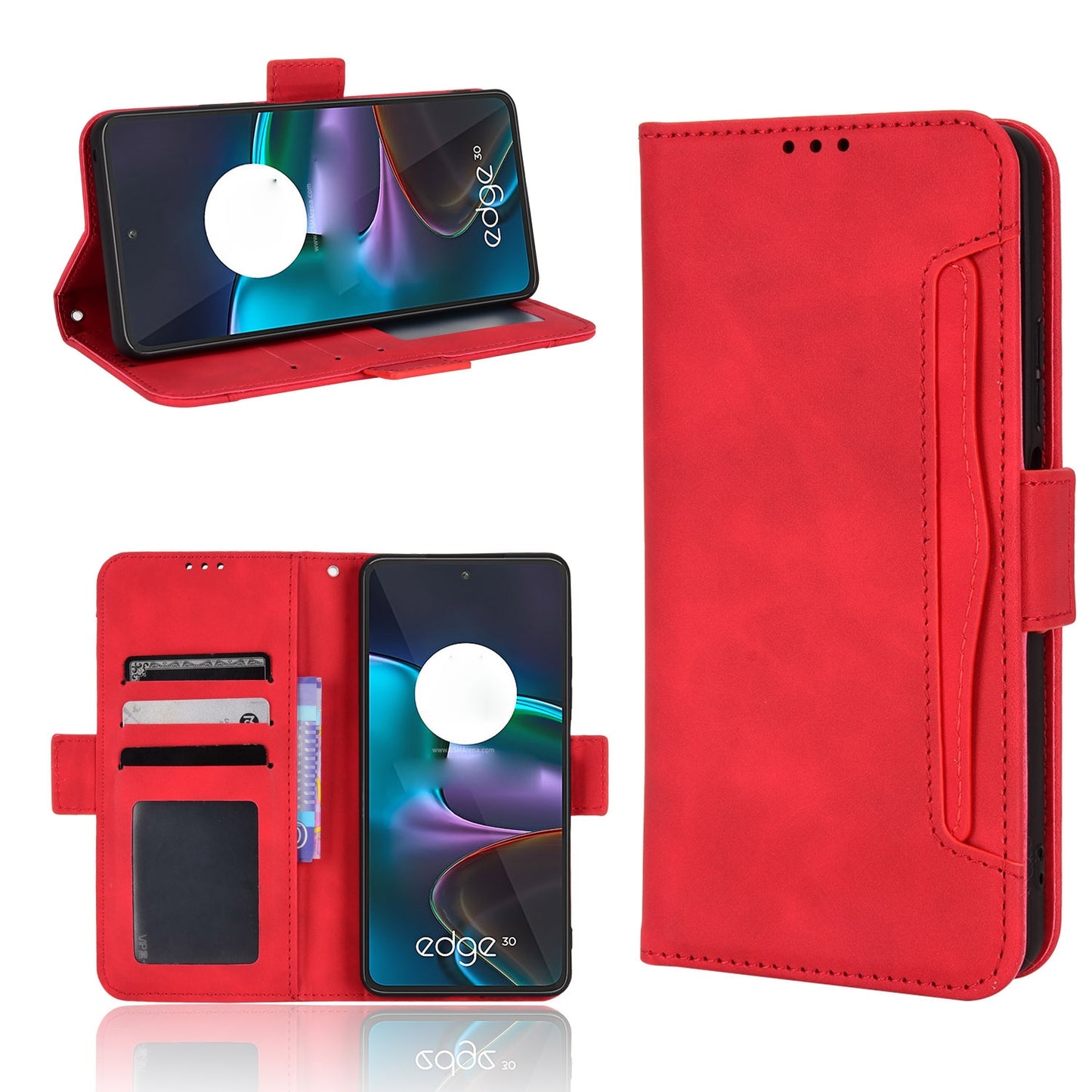 Motorola Edge 30 Skin Feel PU Leather Wallet Phone Case with Card Slots, Cash Pocket, Magnetic Closure, Built-In Stand, Full Protection TPU Cover