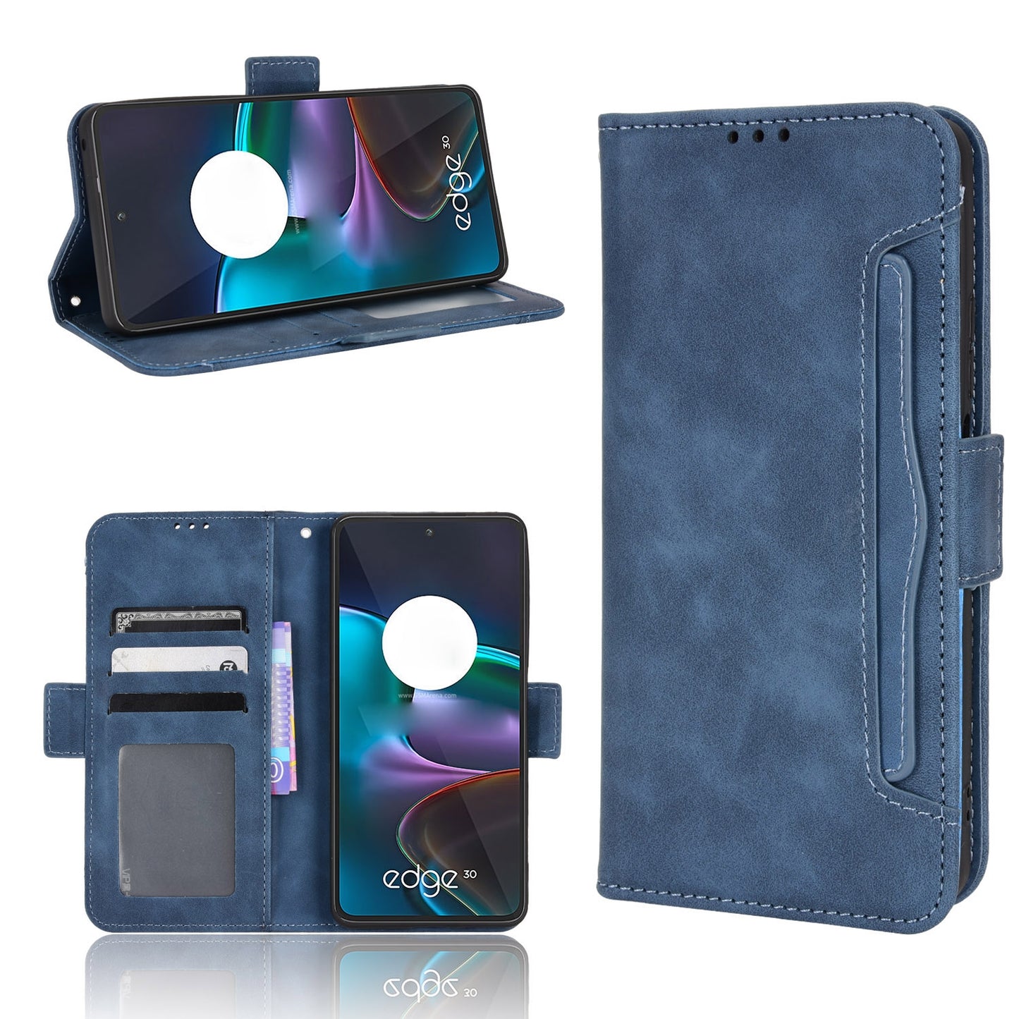 Motorola Edge 30 Skin Feel PU Leather Wallet Phone Case with Card Slots, Cash Pocket, Magnetic Closure, Built-In Stand, Full Protection TPU Cover
