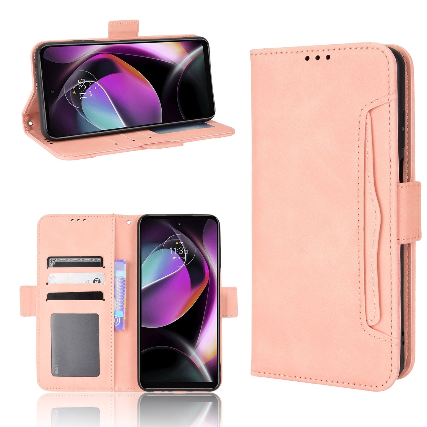 Motorola Moto G 5G 2022 Skin Feel PU Leather Wallet Phone Case with Card Slots, Cash Pocket, Magnetic Closure, Built-In Stand, Full Protection TPU Cover