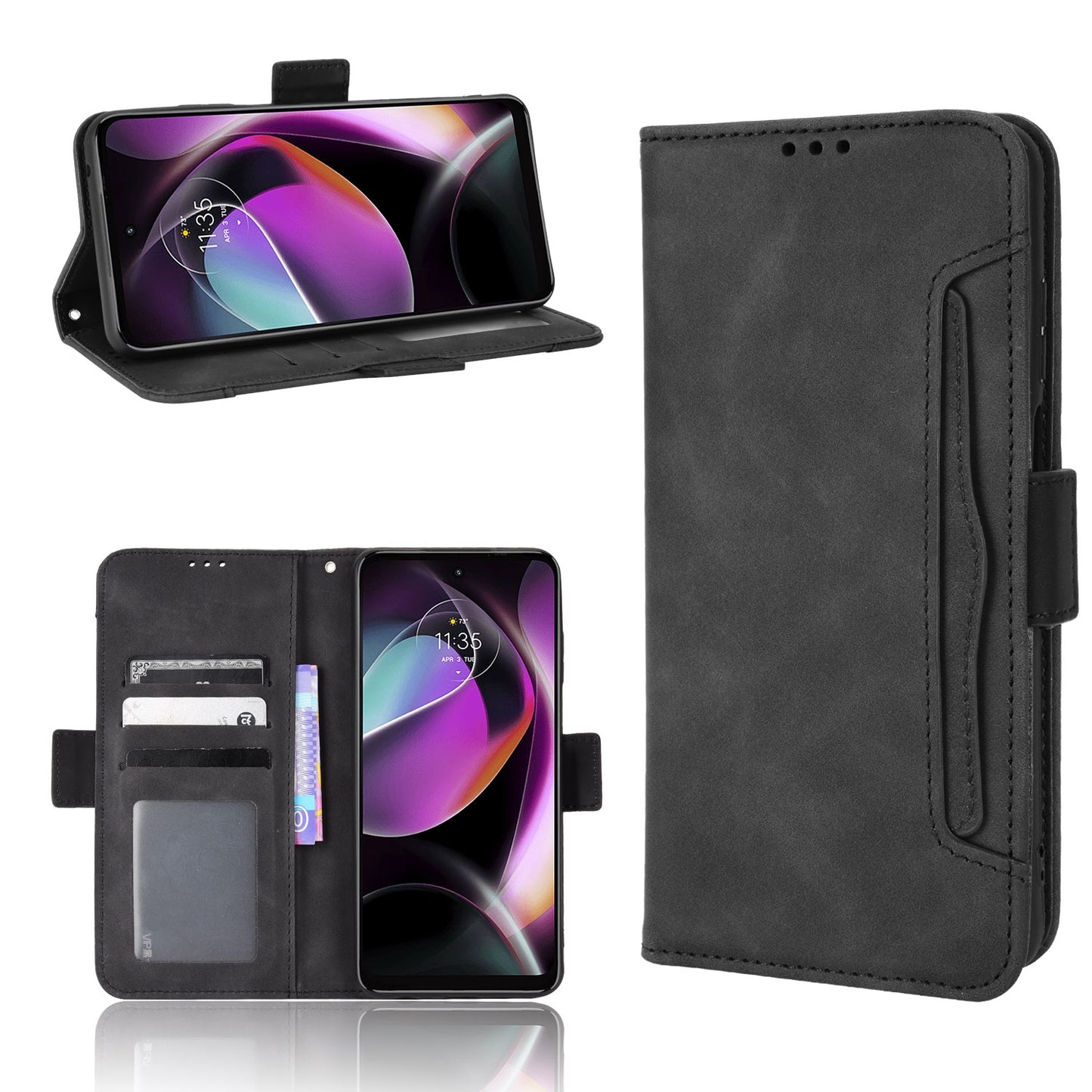 Motorola Moto G 5G 2022 Skin Feel PU Leather Wallet Phone Case with Card Slots, Cash Pocket, Magnetic Closure, Built-In Stand, Full Protection TPU Cover