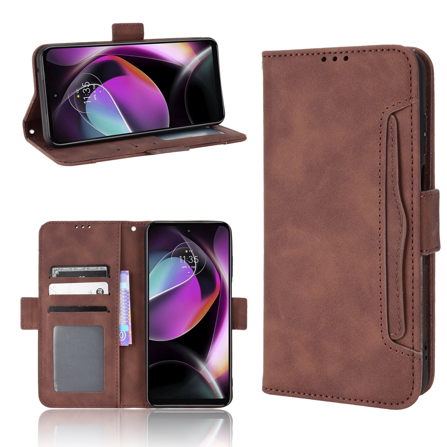 Motorola Moto G 5G 2022 Skin Feel PU Leather Wallet Phone Case with Card Slots, Cash Pocket, Magnetic Closure, Built-In Stand, Full Protection TPU Cover
