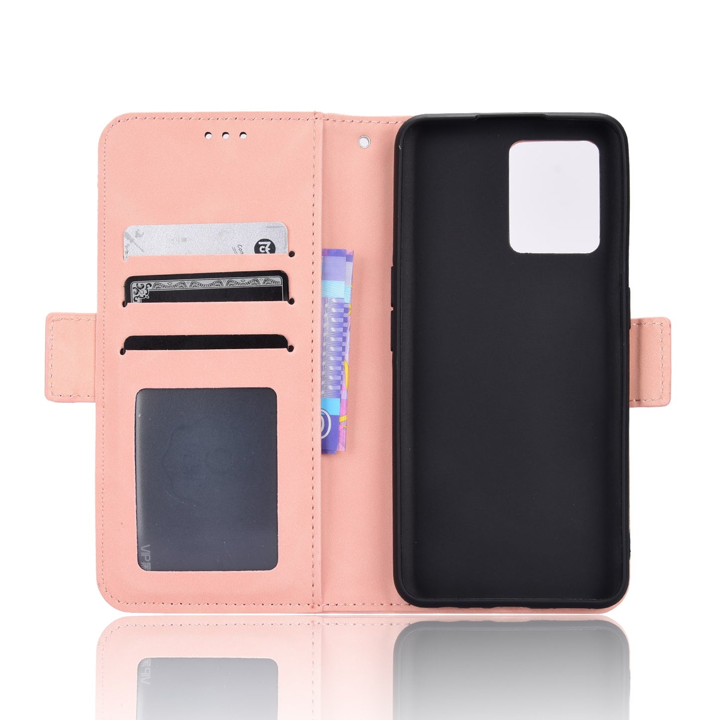 OPPO Realme 9 Pro Skin Feel PU Leather Wallet Phone Case with Card Slots, Cash Pocket, Magnetic Closure, Built-In Stand, Full Protection TPU Cover