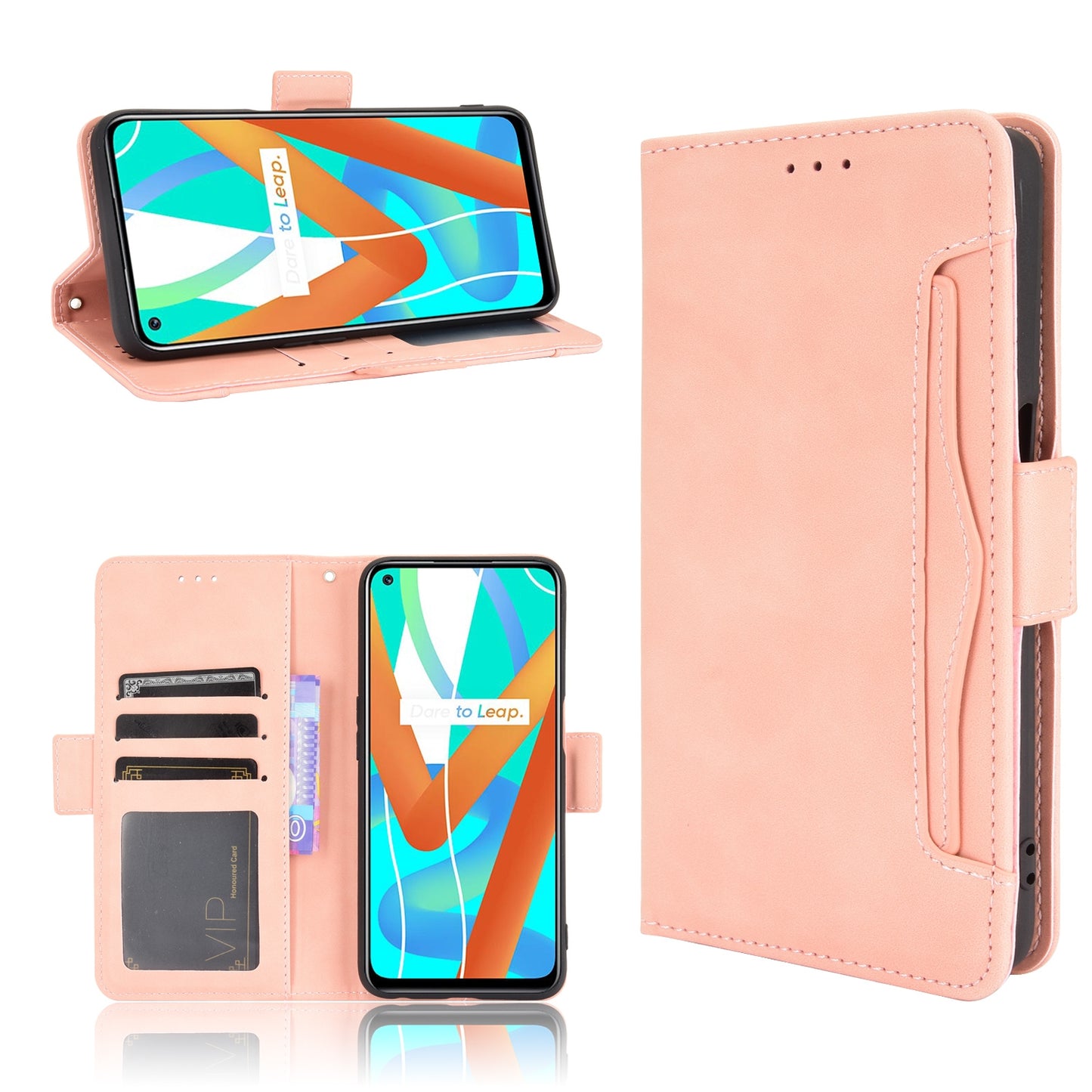 OPPO Realme 9 5G India Skin Feel PU Leather Wallet Phone Case with Card Slots, Cash Pocket, Magnetic Closure, Built-In Stand, Full Protection TPU Cover