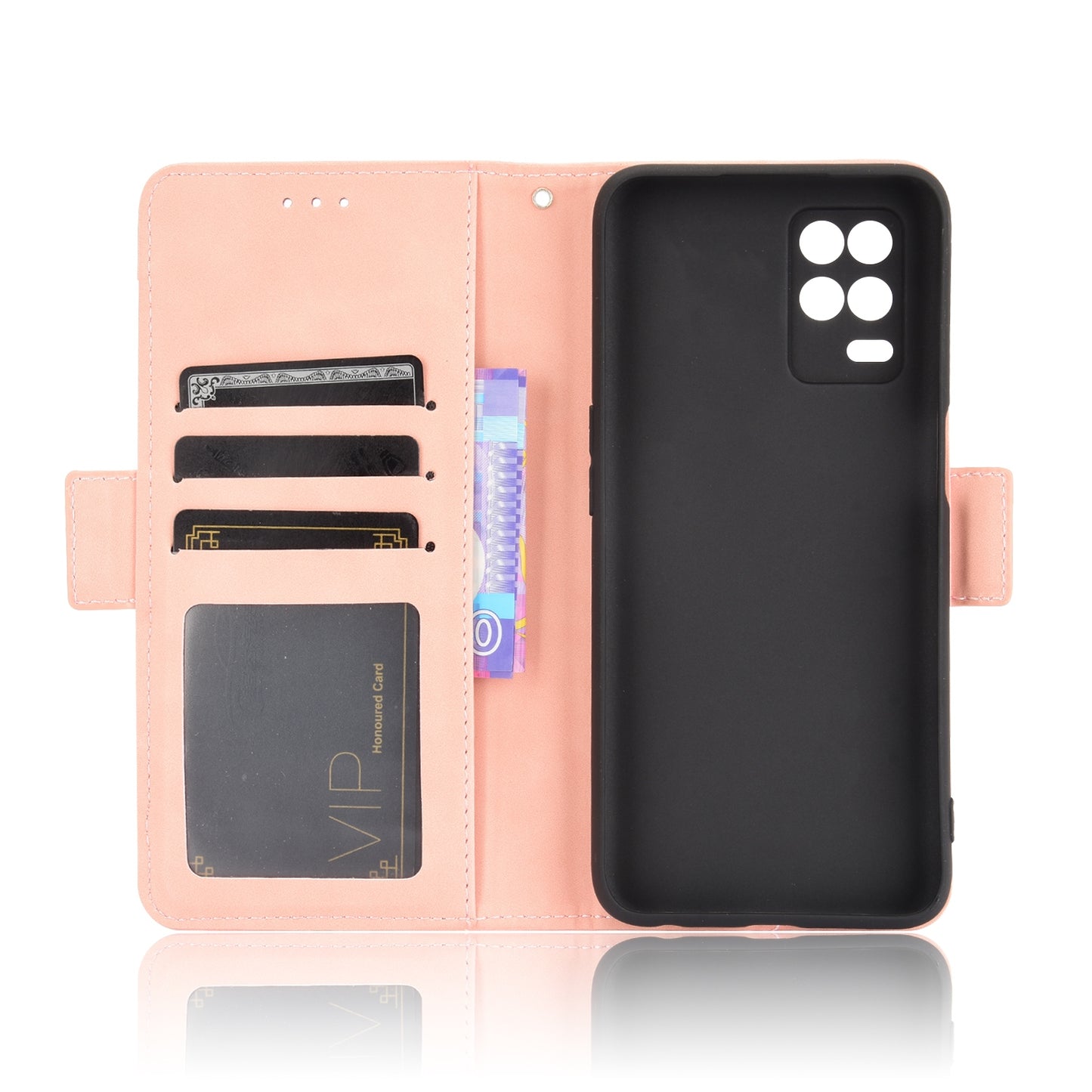 OPPO Realme 8 5G Skin Feel PU Leather Wallet Phone Case with Card Slots, Cash Pocket, Magnetic Closure, Built-In Stand, Full Protection TPU Cover