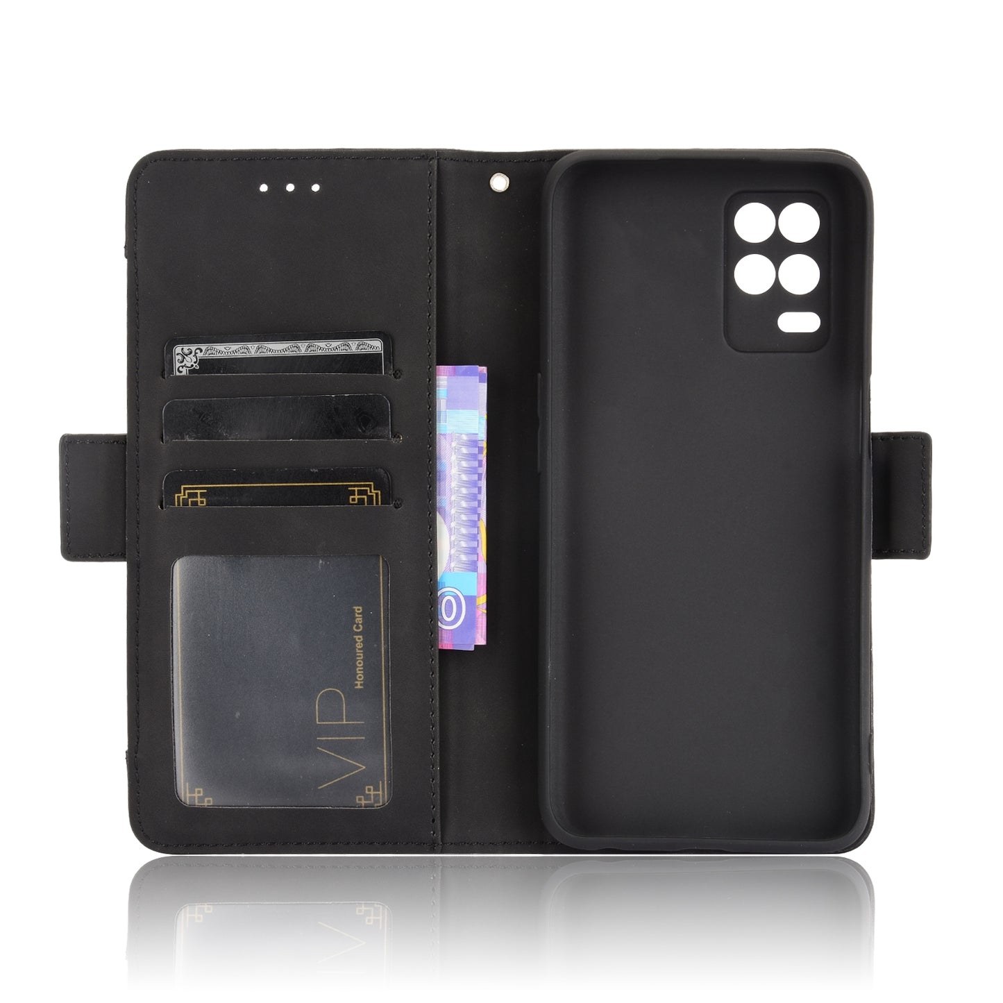 OPPO Realme 8 5G Skin Feel PU Leather Wallet Phone Case with Card Slots, Cash Pocket, Magnetic Closure, Built-In Stand, Full Protection TPU Cover