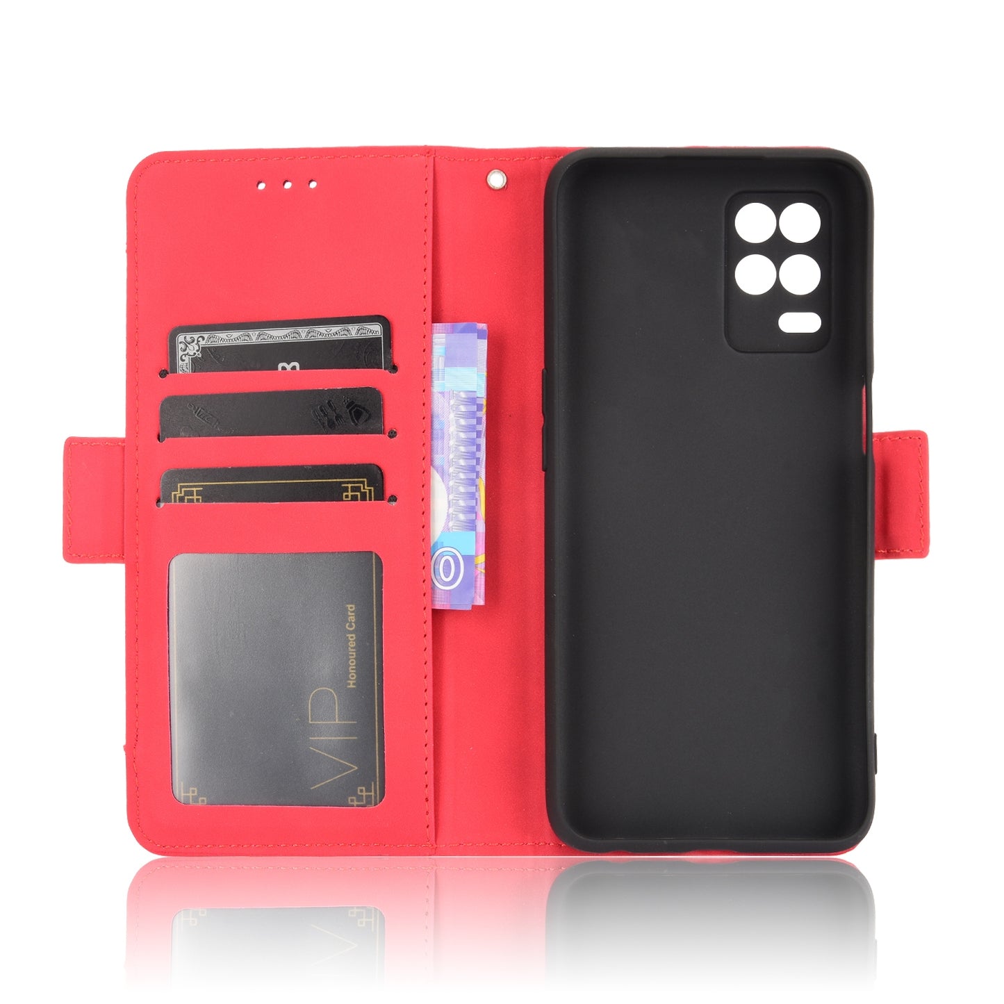 OPPO Realme 9 5G India Skin Feel PU Leather Wallet Phone Case with Card Slots, Cash Pocket, Magnetic Closure, Built-In Stand, Full Protection TPU Cover