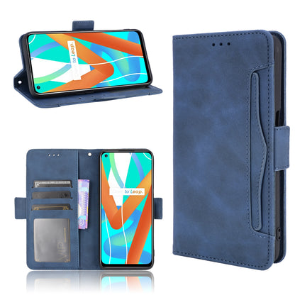 OPPO Realme 9 5G India Skin Feel PU Leather Wallet Phone Case with Card Slots, Cash Pocket, Magnetic Closure, Built-In Stand, Full Protection TPU Cover