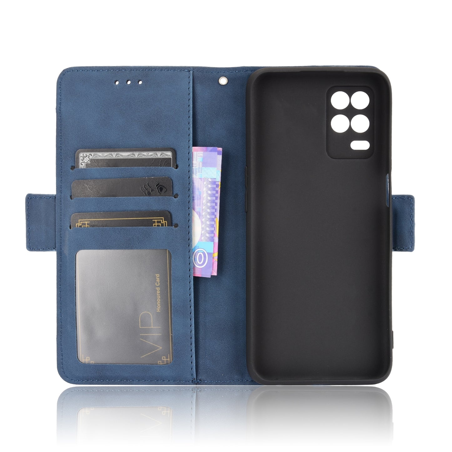 OPPO Realme 8 5G Skin Feel PU Leather Wallet Phone Case with Card Slots, Cash Pocket, Magnetic Closure, Built-In Stand, Full Protection TPU Cover