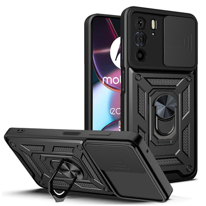 Motorola Edge 30 Pro Sliding Camera Cover Magnetic Ring Stand Shockproof TPU + PC Protective Phone Case