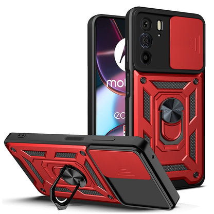Motorola Edge 30 Pro Sliding Camera Cover Magnetic Ring Stand Shockproof TPU + PC Protective Phone Case