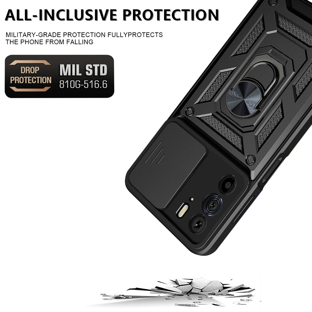 Motorola Edge 30 Pro Sliding Camera Cover Magnetic Ring Stand Shockproof TPU + PC Protective Phone Case