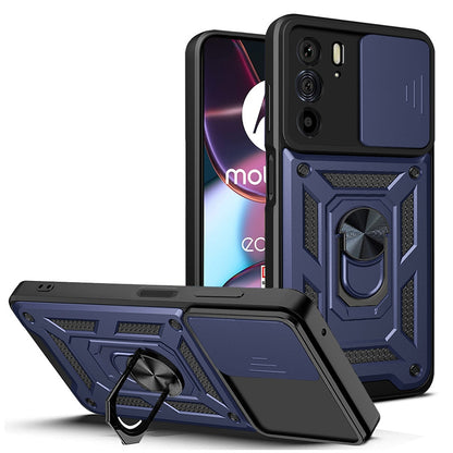 Motorola Edge 30 Pro Sliding Camera Cover Magnetic Ring Stand Shockproof TPU + PC Protective Phone Case