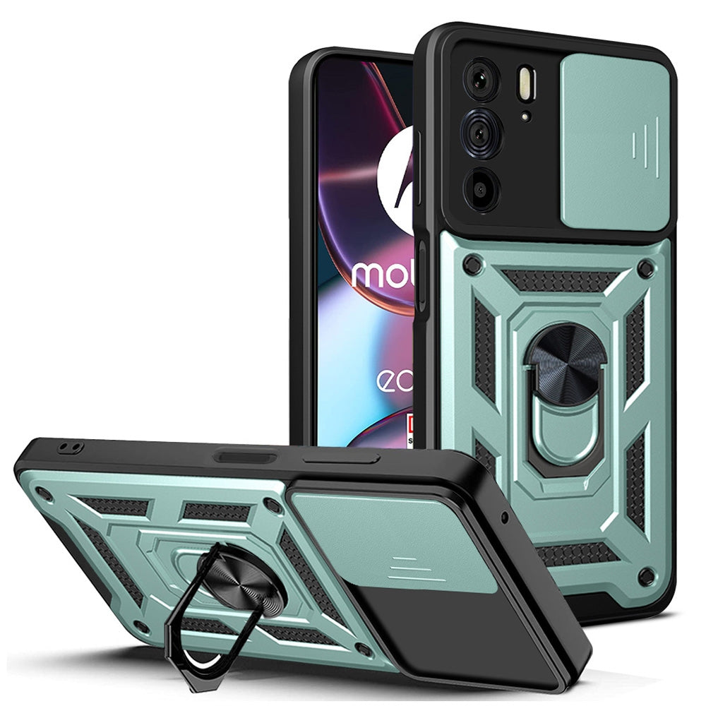 Motorola Edge 30 Pro Sliding Camera Cover Magnetic Ring Stand Shockproof TPU + PC Protective Phone Case