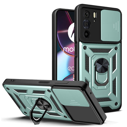 Motorola Edge 30 Pro Sliding Camera Cover Magnetic Ring Stand Shockproof TPU + PC Protective Phone Case