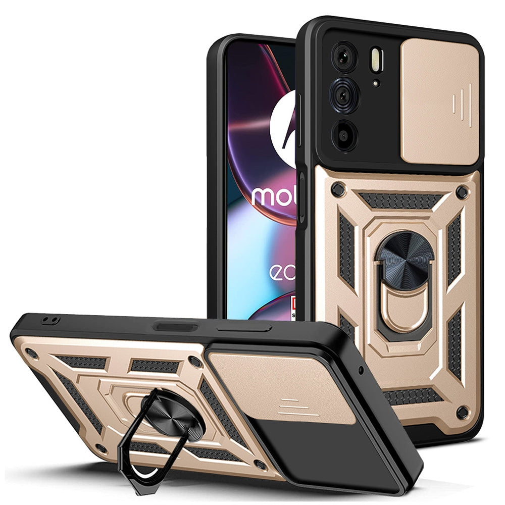 Motorola Edge 30 Pro Sliding Camera Cover Magnetic Ring Stand Shockproof TPU + PC Protective Phone Case