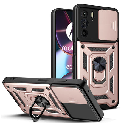 Motorola Edge 30 Pro Sliding Camera Cover Magnetic Ring Stand Shockproof TPU + PC Protective Phone Case