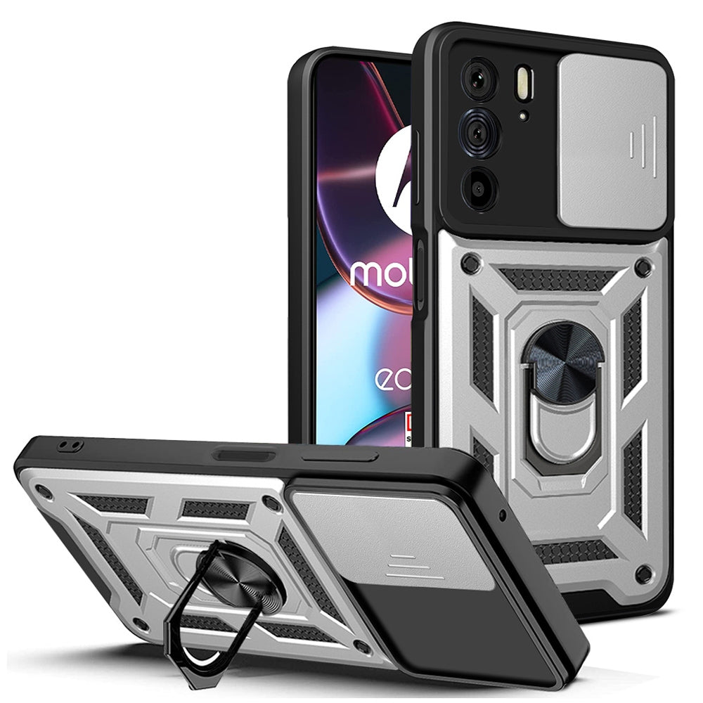 Motorola Edge 30 Pro Sliding Camera Cover Magnetic Ring Stand Shockproof TPU + PC Protective Phone Case