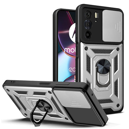 Motorola Edge 30 Pro Sliding Camera Cover Magnetic Ring Stand Shockproof TPU + PC Protective Phone Case