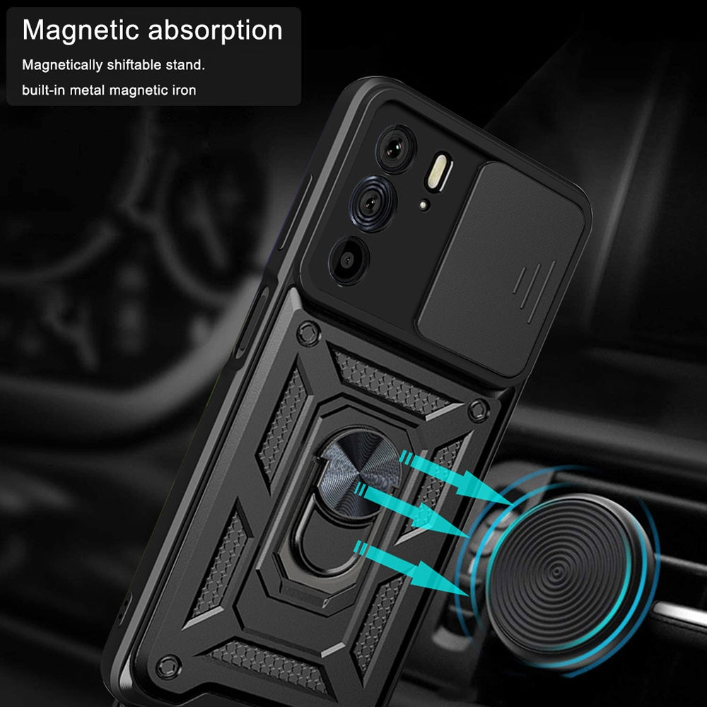 Motorola Edge 30 Pro Sliding Camera Cover Magnetic Ring Stand Shockproof TPU + PC Protective Phone Case