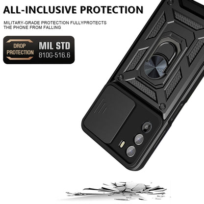 Motorola Moto G52 Sliding Camera Cover Magnetic Ring Stand Shockproof TPU + PC Protective Phone Case