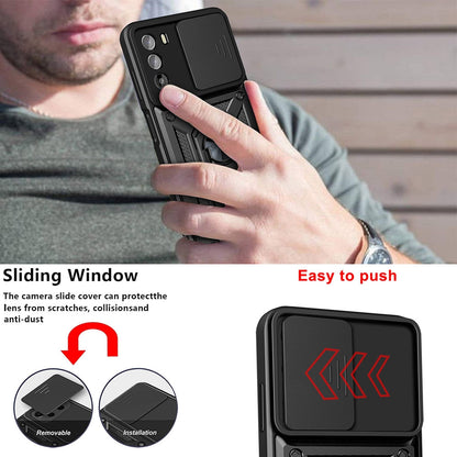 Motorola Moto G52 Sliding Camera Cover Magnetic Ring Stand Shockproof TPU + PC Protective Phone Case