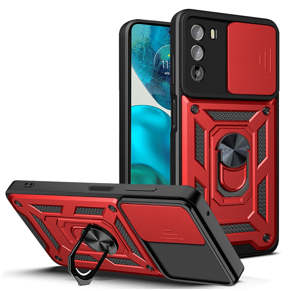 Motorola Moto G52 Sliding Camera Cover Magnetic Ring Stand Shockproof TPU + PC Protective Phone Case