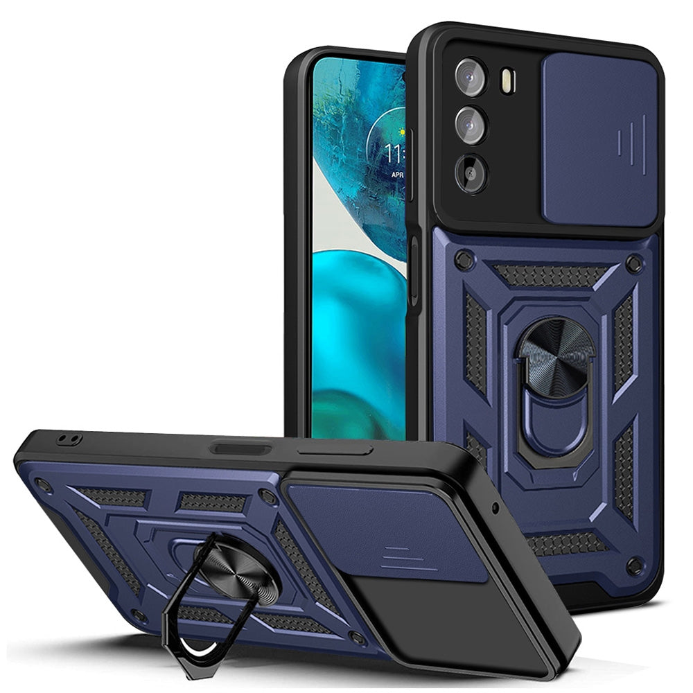 Motorola Moto G52 Sliding Camera Cover Magnetic Ring Stand Shockproof TPU + PC Protective Phone Case