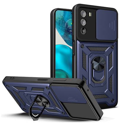 Motorola Moto G52 Sliding Camera Cover Magnetic Ring Stand Shockproof TPU + PC Protective Phone Case
