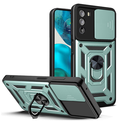 Motorola Moto G52 Sliding Camera Cover Magnetic Ring Stand Shockproof TPU + PC Protective Phone Case