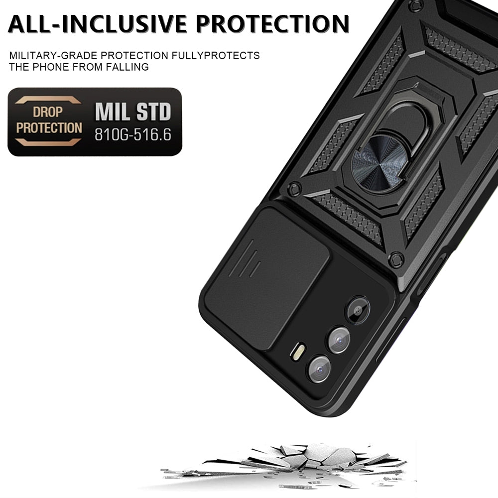 Motorola Moto G52 Sliding Camera Cover Magnetic Ring Stand Shockproof TPU + PC Protective Phone Case