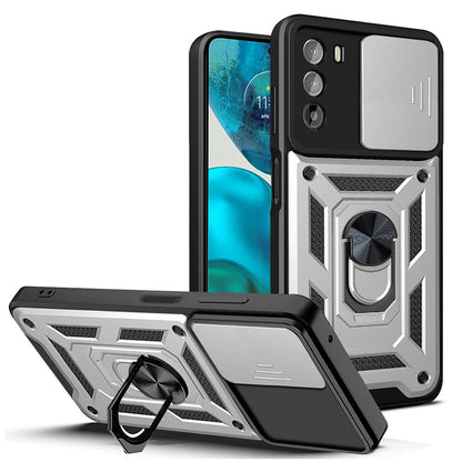 Motorola Moto G52 Sliding Camera Cover Magnetic Ring Stand Shockproof TPU + PC Protective Phone Case