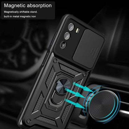 Motorola Moto G52 Sliding Camera Cover Magnetic Ring Stand Shockproof TPU + PC Protective Phone Case