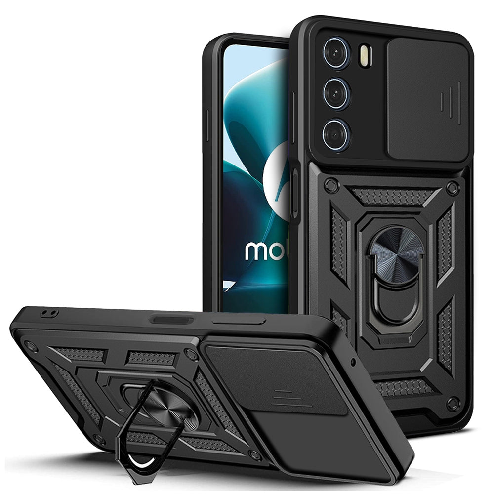 Motorola Edge S30 Sliding Camera Cover Magnetic Ring Stand Shockproof TPU + PC Protective Phone Case