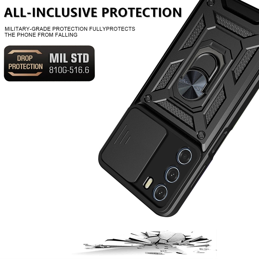 Motorola Edge S30 Sliding Camera Cover Magnetic Ring Stand Shockproof TPU + PC Protective Phone Case