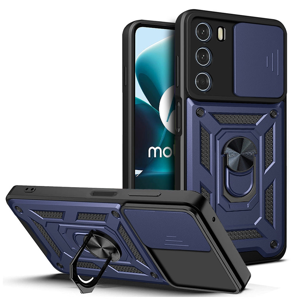 Motorola Edge S30 Sliding Camera Cover Magnetic Ring Stand Shockproof TPU + PC Protective Phone Case