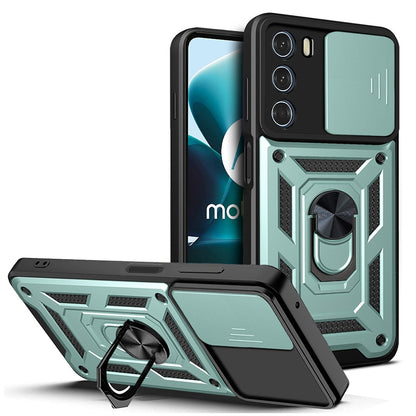 Motorola Edge S30 Sliding Camera Cover Magnetic Ring Stand Shockproof TPU + PC Protective Phone Case