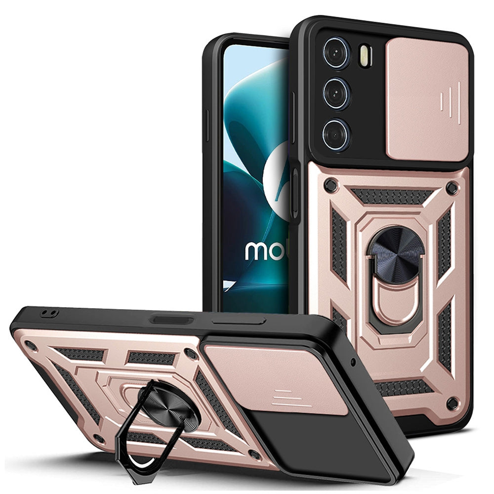 Motorola Edge S30 Sliding Camera Cover Magnetic Ring Stand Shockproof TPU + PC Protective Phone Case