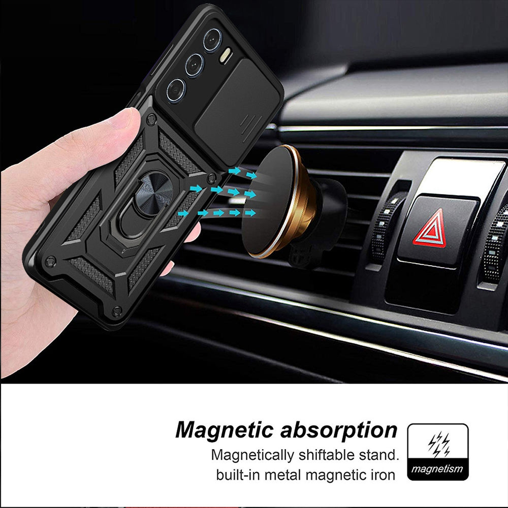 Motorola Edge S30 Sliding Camera Cover Magnetic Ring Stand Shockproof TPU + PC Protective Phone Case