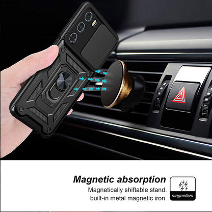 Motorola Edge S30 Sliding Camera Cover Magnetic Ring Stand Shockproof TPU + PC Protective Phone Case