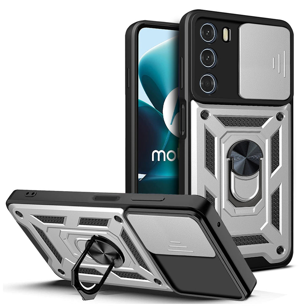 Motorola Moto G200 5G Sliding Camera Cover Magnetic Ring Stand Shockproof TPU + PC Protective Phone Case