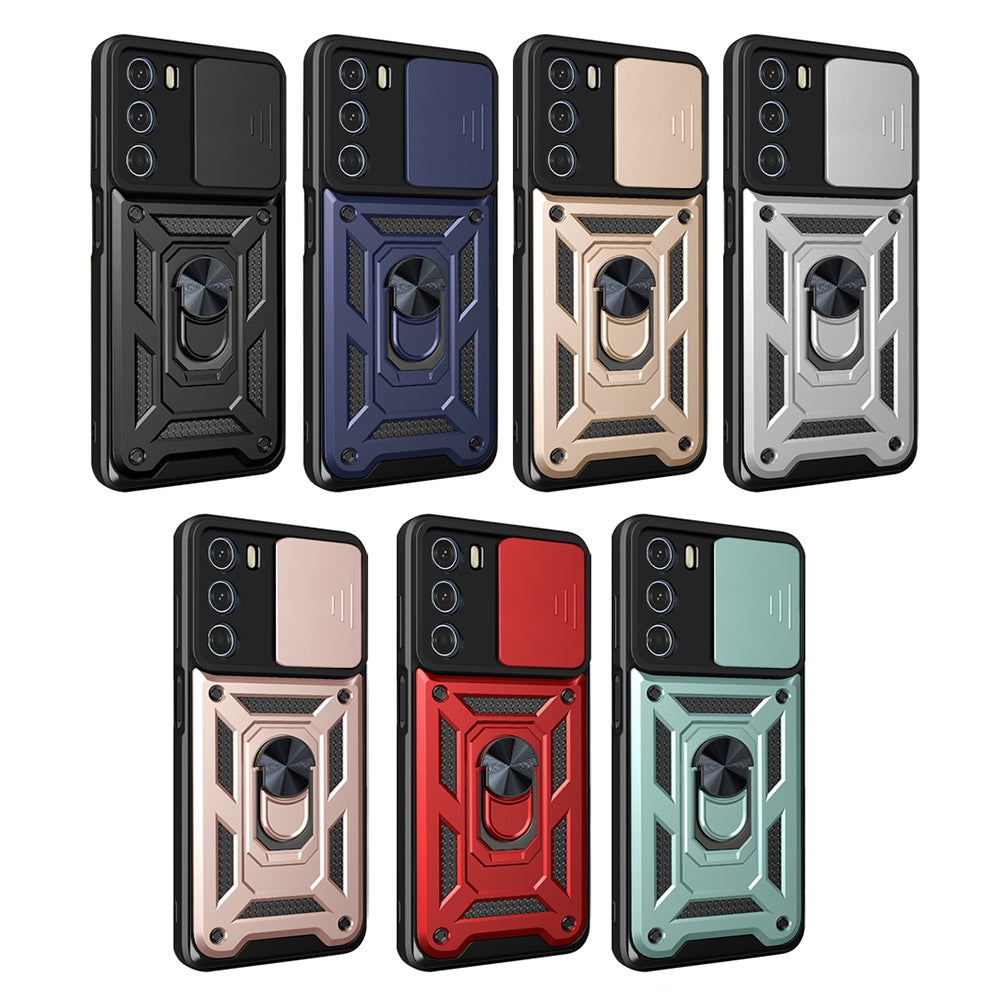 Motorola Moto G200 5G Sliding Camera Cover Magnetic Ring Stand Shockproof TPU + PC Protective Phone Case