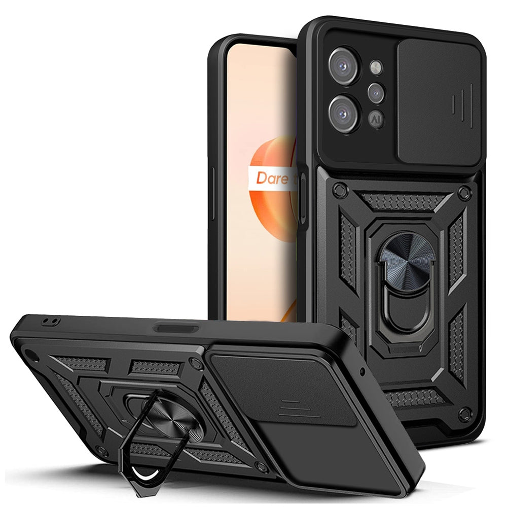OPPO Realme C31 Sliding Camera Cover Magnetic Ring Stand Shockproof TPU + PC Protective Phone Case