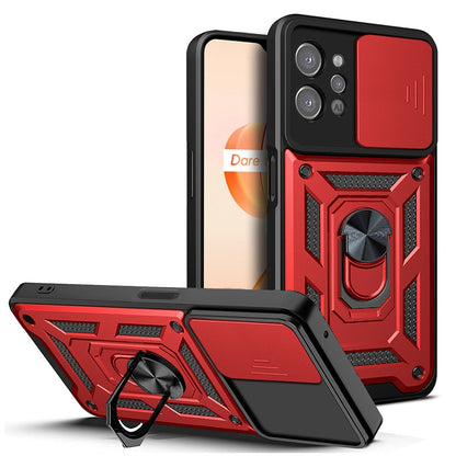 OPPO Realme C31 Sliding Camera Cover Magnetic Ring Stand Shockproof TPU + PC Protective Phone Case